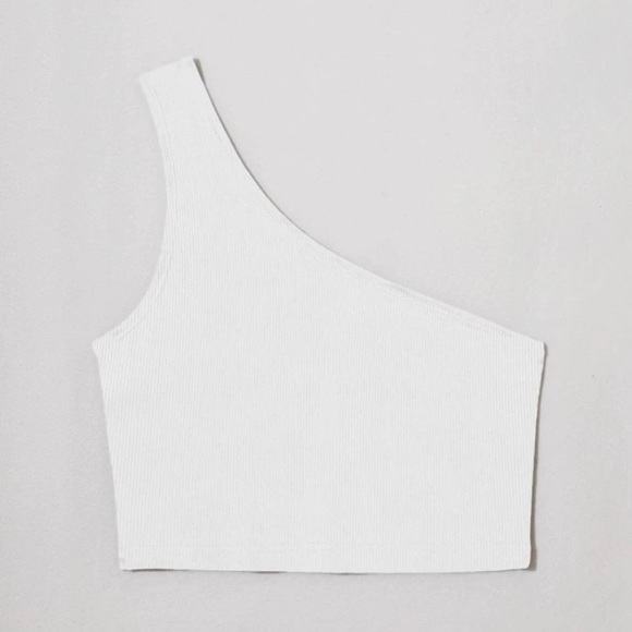 Solid White One Shoulder Tank Top - Picture 2 of 2